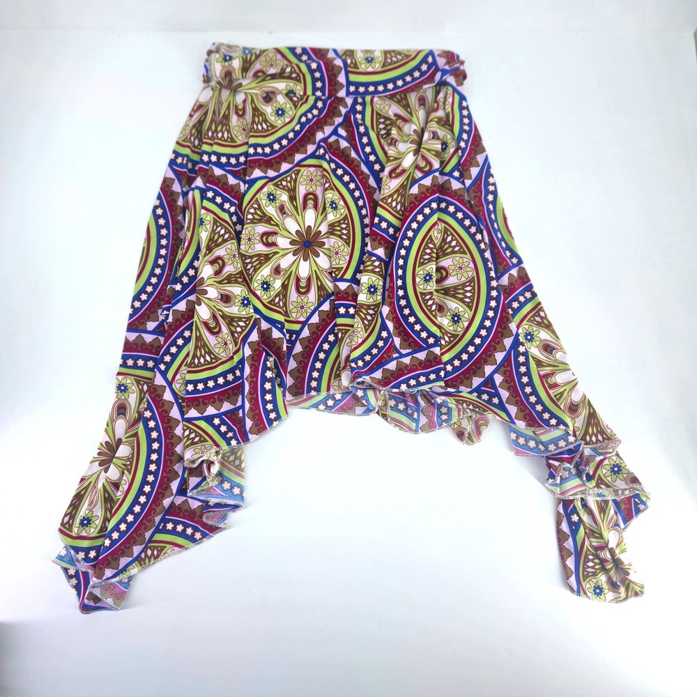 Btg y2k Multicolor Paisley Mandala Print Handkerchief Hem Asymmetrical Skirt Sm